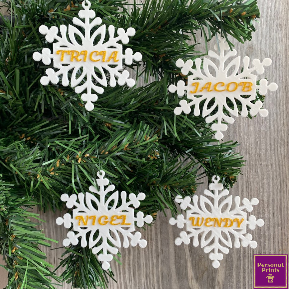 PERSONALISED GOLD TRIMMED SNOWFLAKE BUNDLE ORNAMENTS