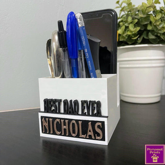 PERSONALISED BEST DAD EVER DESK ORGANIZER WITH PHONE STAND